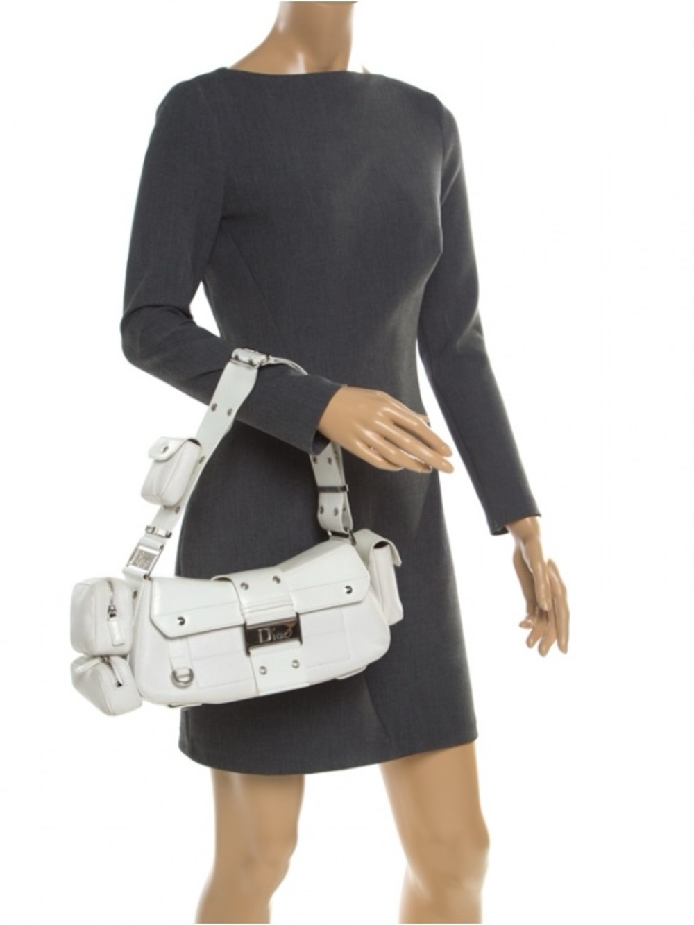 Dior Columbus White Leather Shoulder or Top Handle Bag Multi Pocket
